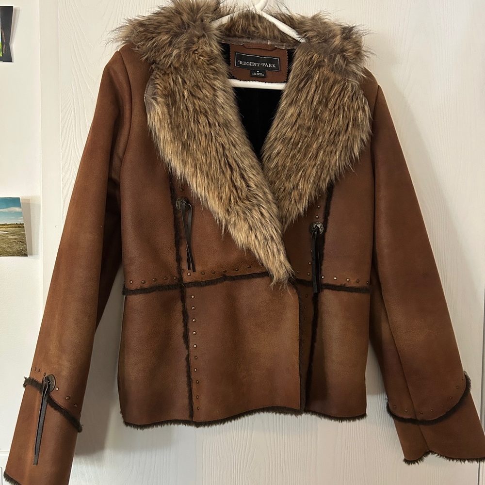 Regent Park Tan Suede Jacket with Faux Fur Collar